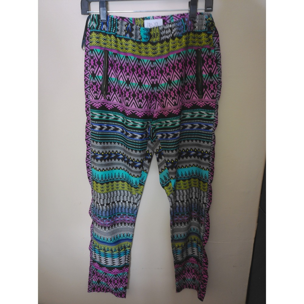 Fashion Web Tribal Print Pants Women Medium Multi Color Boho Zipper Pockets